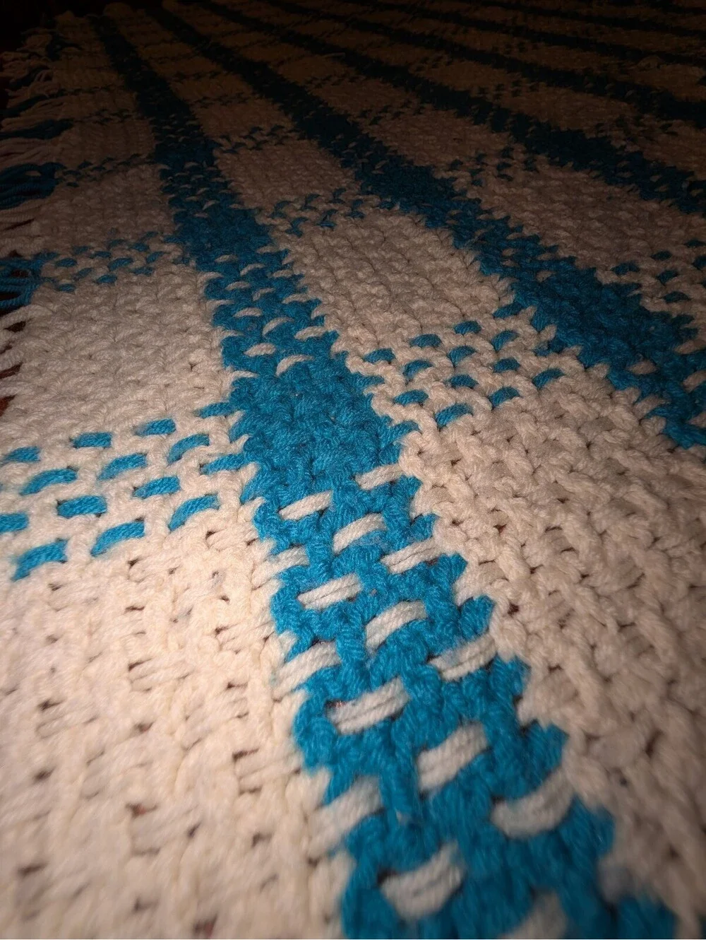 Handmade Crocheted Blue and White Sailboat Blanket Throw